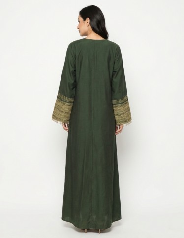 Royal Green Occasion Jalabiya with Golden Embroidery