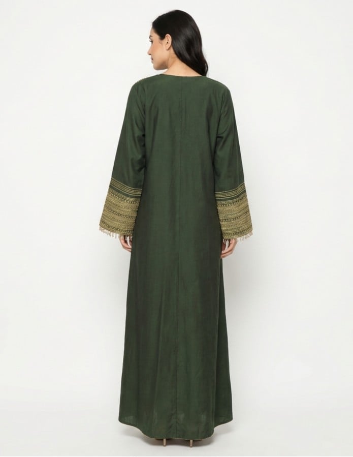 Royal Green Occasion Jalabiya with Golden Embroidery