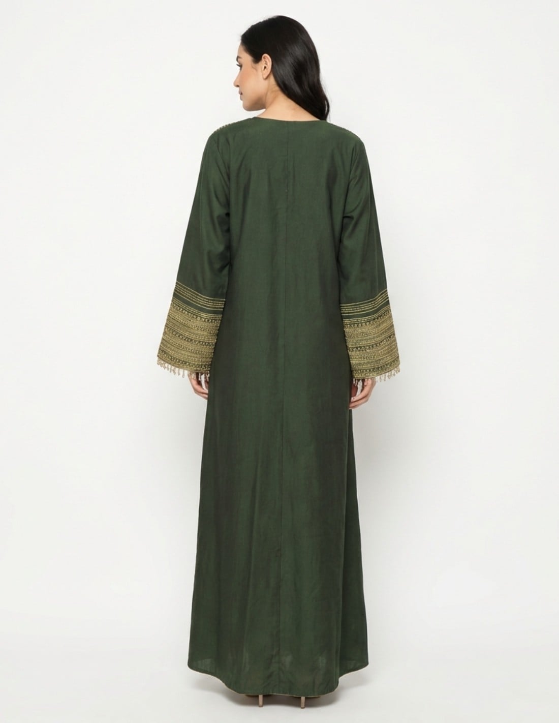 Royal Green Occasion Jalabiya with Golden Embroidery