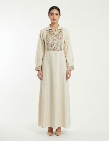 Casual Jalabiya with Geometric and Heritage Embroidery