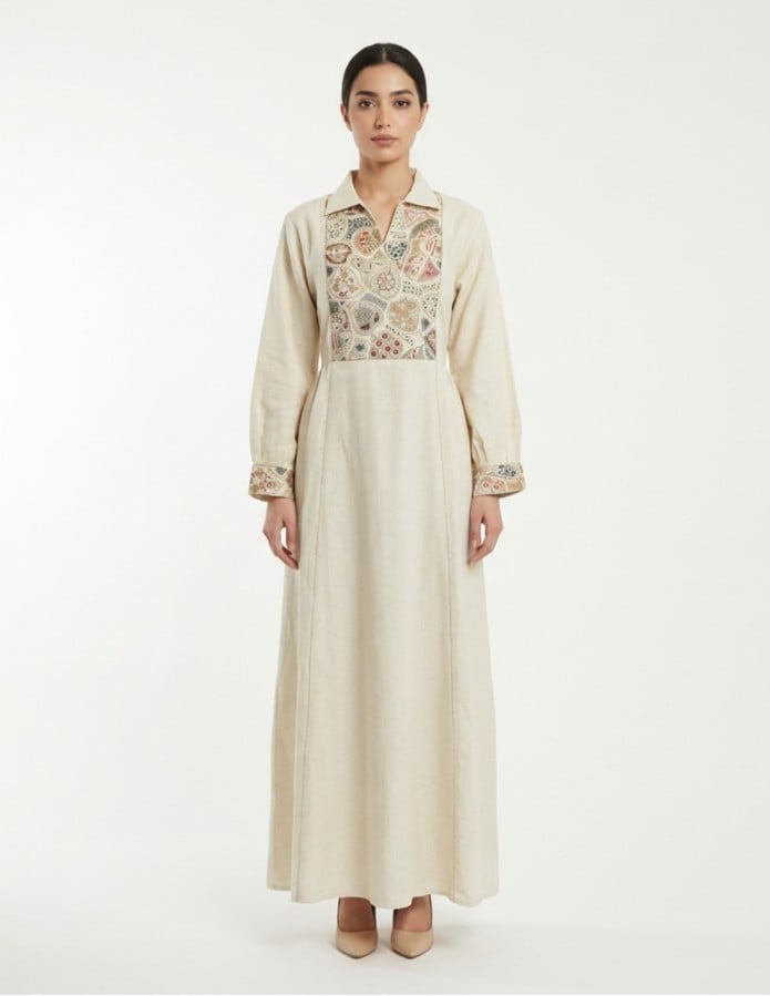 Casual Jalabiya with Geometric and Heritage Embroidery