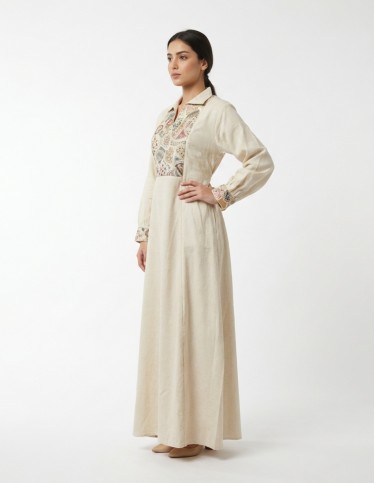 Casual Jalabiya with Geometric and Heritage Embroidery
