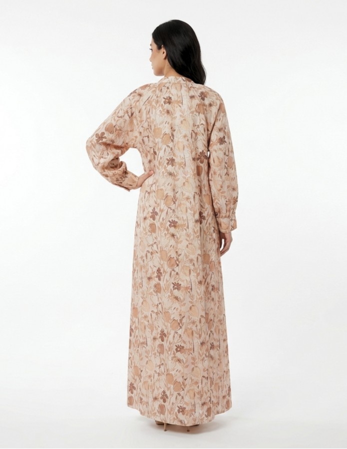 Classic Beige Floral Jalabiya with Premium Hand-Beaded Embroidery