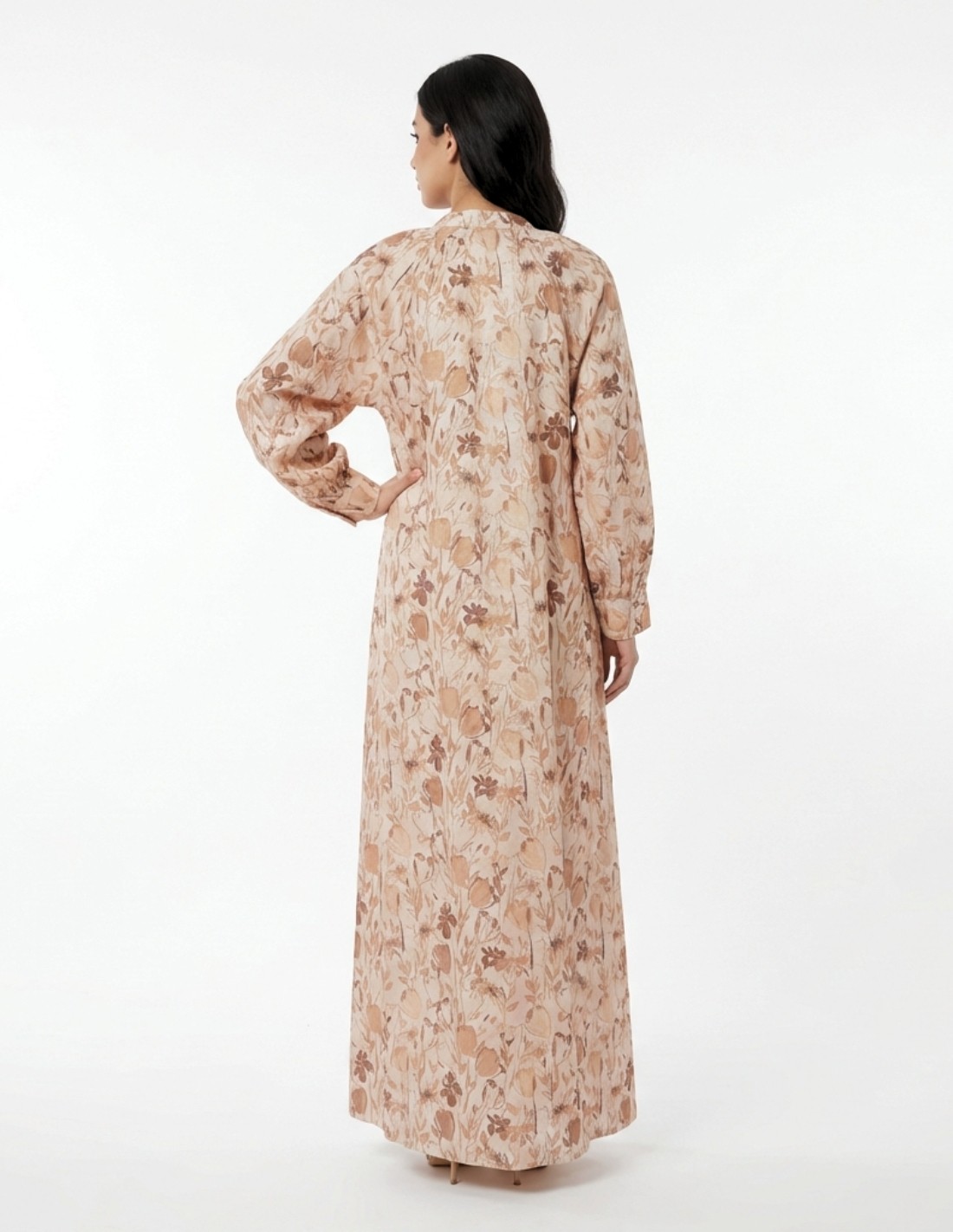 Classic Beige Floral Jalabiya with Premium Hand-Beaded Embroidery