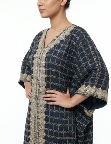 Royal Kuwaiti Embroidered Jalabiya Deep Navy & Gold