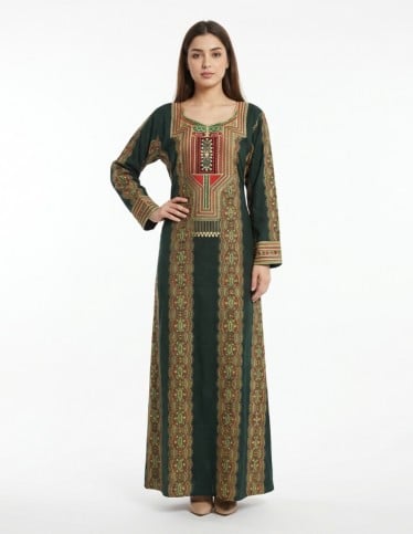 Black Jalabiya with Geometric Embroidery and Heritage Colors