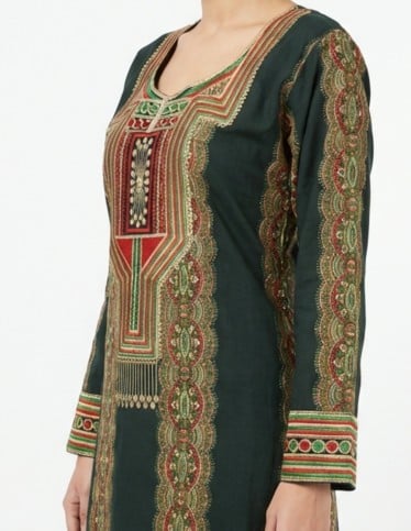Black Jalabiya with Geometric Embroidery and Heritage Colors
