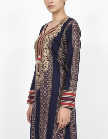 Royal Navy Jalabiya with Golden Embroidery and Elegant Straight Cut