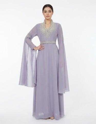 Royal Lavender Jalabiya with Crystal Embellishments