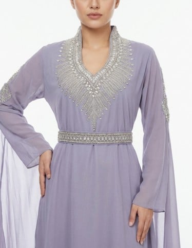 Royal Lavender Jalabiya with Crystal Embellishments