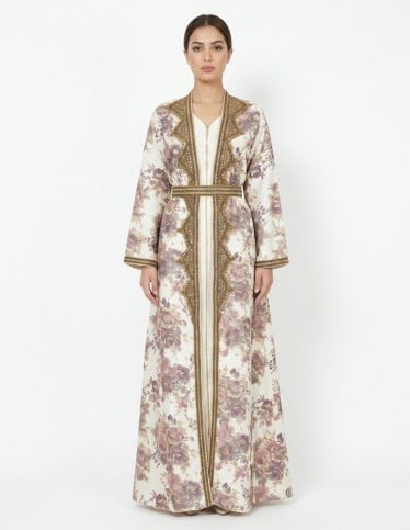 Royal Flora Hand-Embroidered Moroccan Caftan