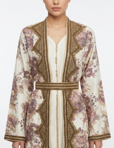 Royal Flora Hand-Embroidered Moroccan Caftan