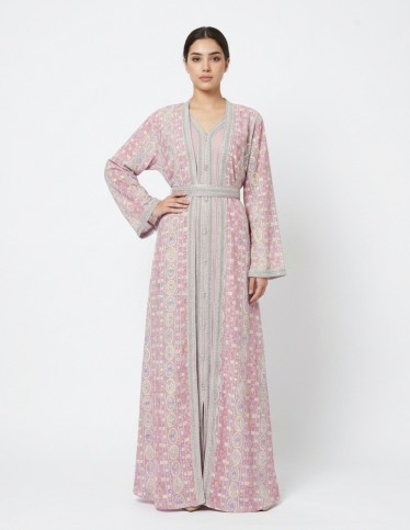 "Rose Whisper" Caftan - Two-Piece Moroccan Takchita with Silver Embroidery