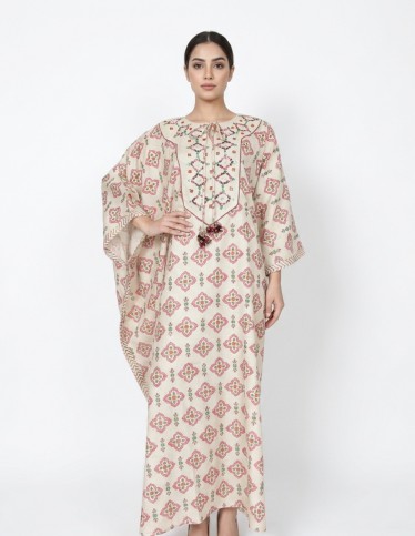 "Rose Garden" Cotton Butterfly Jalabiya with Thread Embroidery & Mirror Work