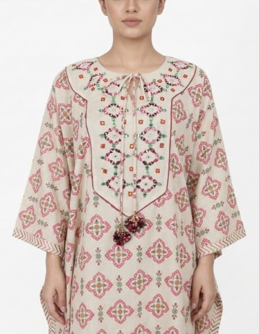 "Rose Garden" Cotton Butterfly Jalabiya with Thread Embroidery & Mirror Work