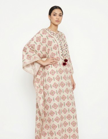 "Rose Garden" Cotton Butterfly Jalabiya with Thread Embroidery & Mirror Work