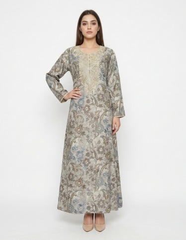 Classic Grey Jalabiya with Royal Gold Embroidery