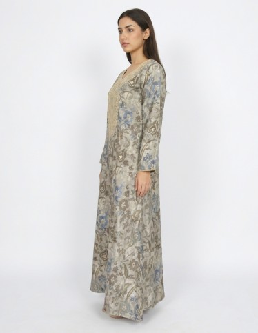 Classic Grey Jalabiya with Royal Gold Embroidery