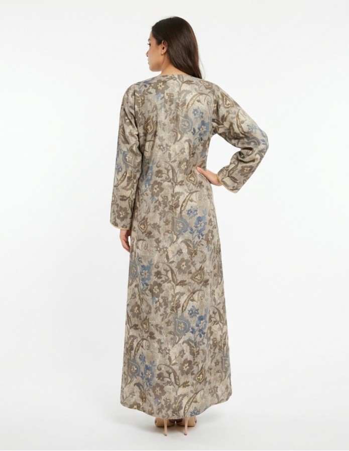 Classic Grey Jalabiya with Royal Gold Embroidery