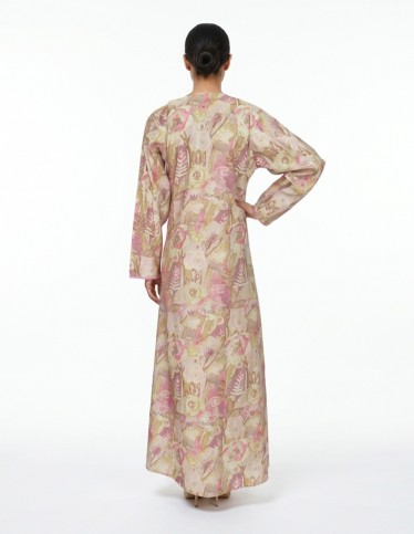 Floral Casual Jalabiya with Gold Accents and Royal Chest Embroidery