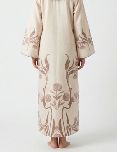 Heritage Elegance - Beige Jalabiya with Brown Floral Embroidery