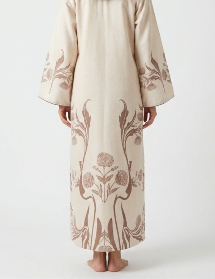 Heritage Elegance - Beige Jalabiya with Brown Floral Embroidery