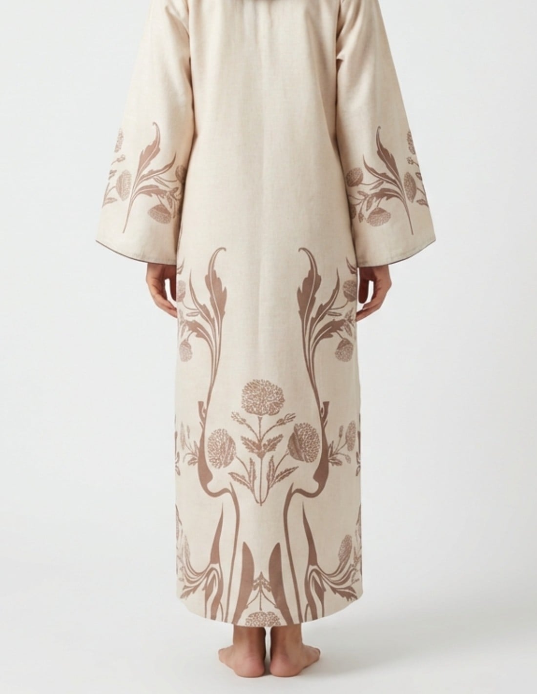 Heritage Elegance - Beige Jalabiya with Brown Floral Embroidery