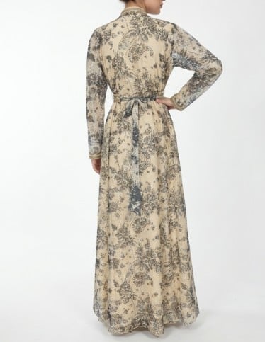 Elegant Floral Print Jalabiya with Intricate Embellishments
