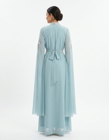 Elegant Aqua Blue Embroidered Kaftan Jalabiya