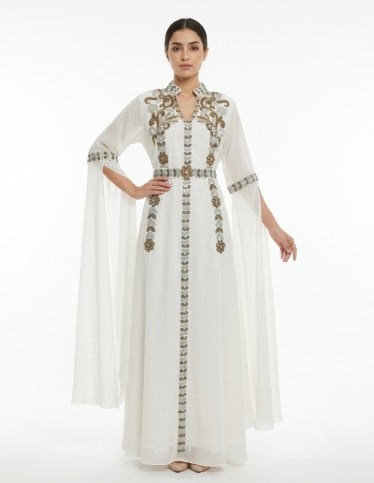 Elegant Embroidered White Jalabiya