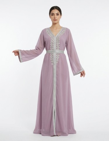 Luxurious Lavender Jalabiya with Silver Embellishments