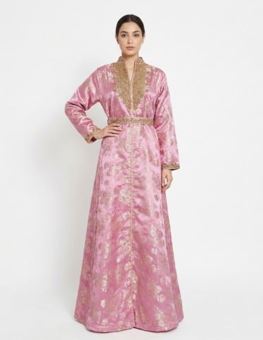 Pink Embellished Jalabiya with Gold Embroidery