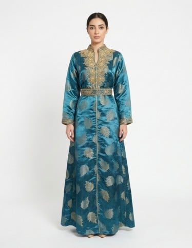 Luxury Teal Jalabiya with Gold Embroidery