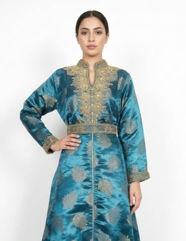 Luxury Teal Jalabiya with Gold Embroidery