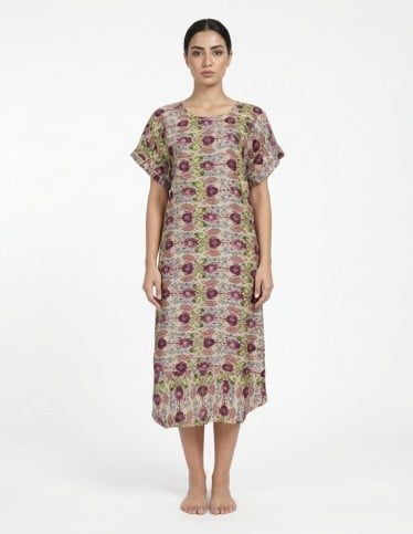 Contemporary Floral Print Short Sleeve Jalabiya
