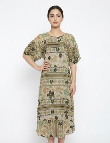 Casual Floral and Stripe Print Jalabiya