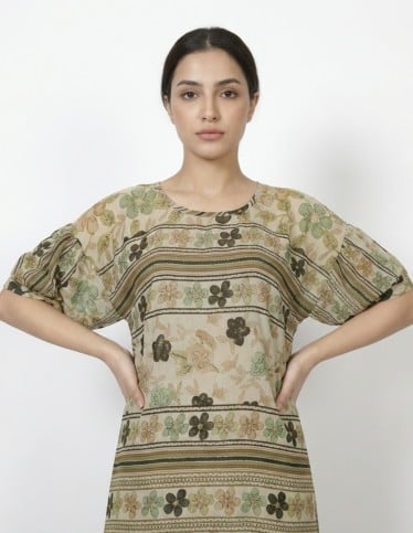 Casual Floral and Stripe Print Jalabiya