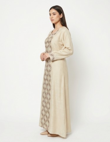Elegant Beige Jalabiya with Circular Embroidery