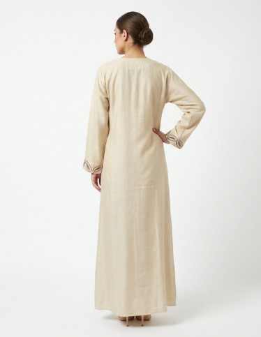 Elegant Beige Jalabiya with Circular Embroidery