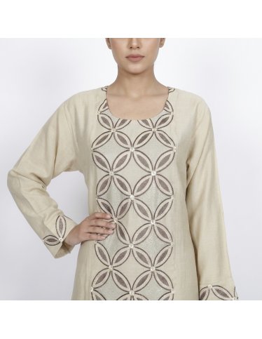 Elegant Beige Jalabiya with Circular Embroidery