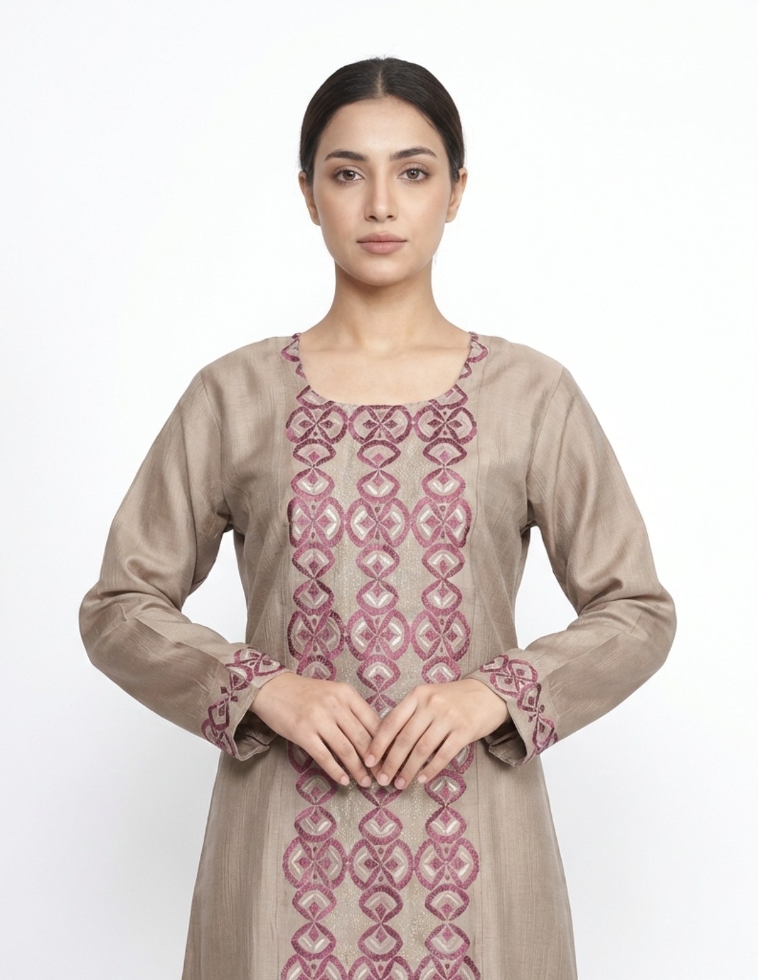 Elegant Taupe & Purple Embroidered Jalabiya