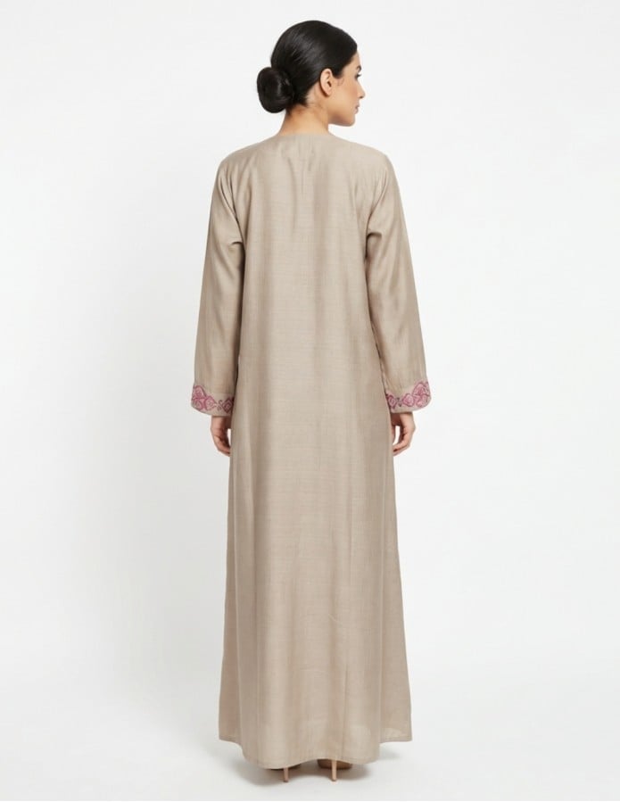 Elegant Taupe & Purple Embroidered Jalabiya