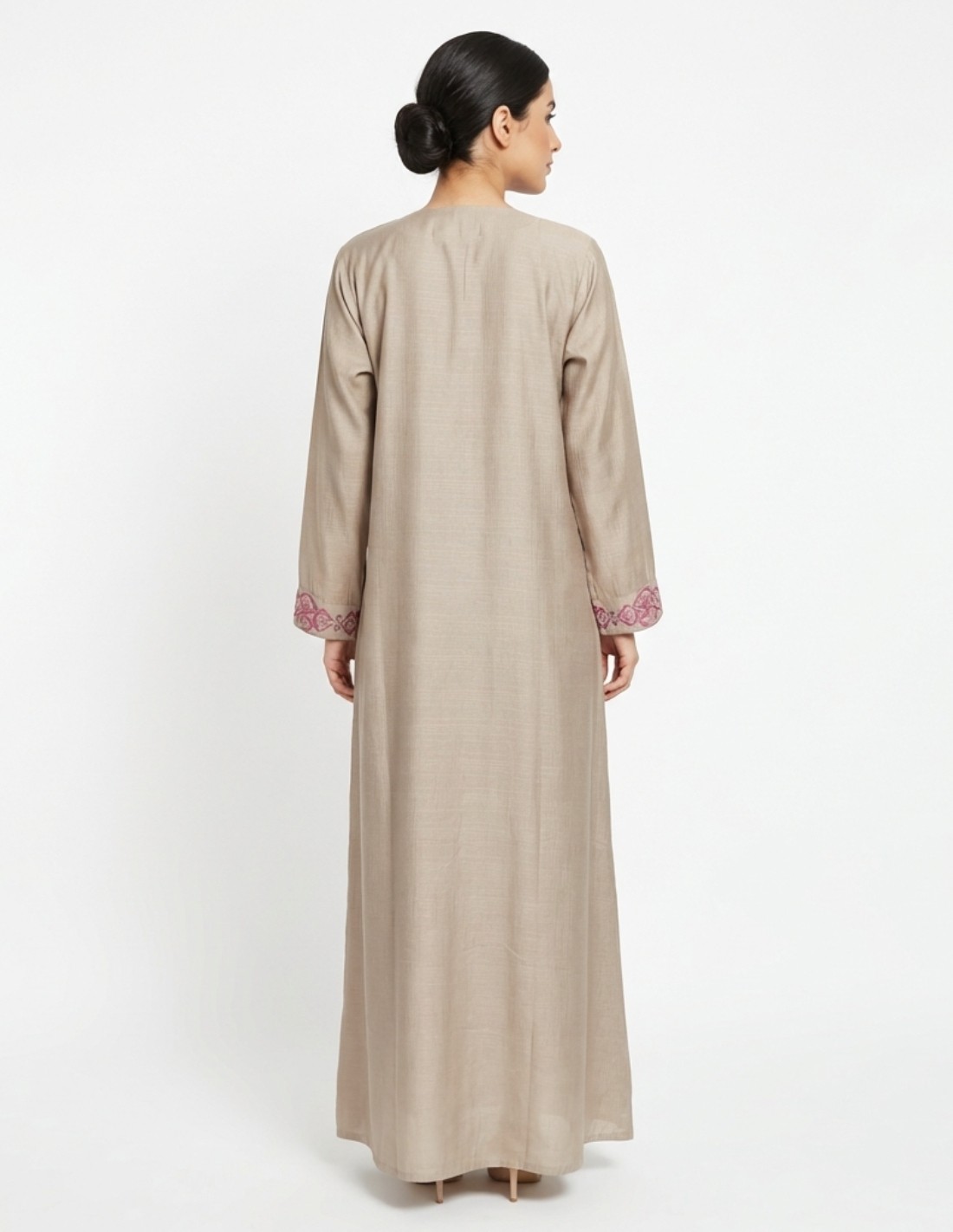 Elegant Taupe & Purple Embroidered Jalabiya