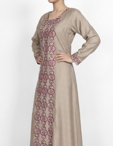 Elegant Taupe & Purple Embroidered Jalabiya