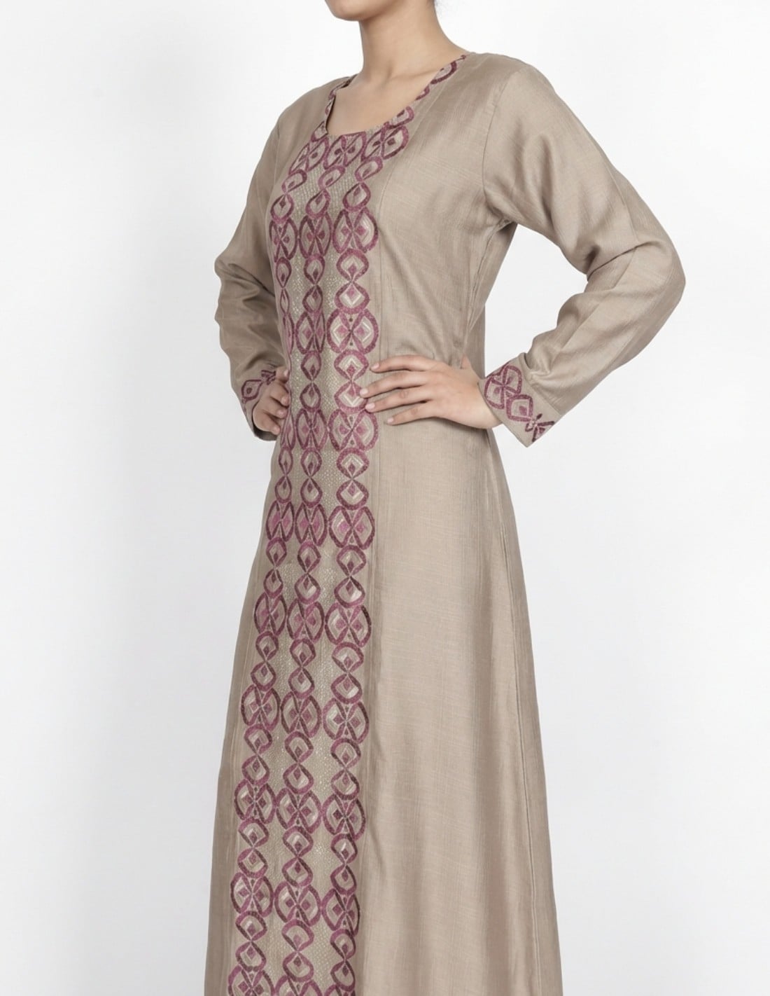 Elegant Taupe & Purple Embroidered Jalabiya