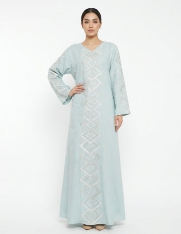 Serene Aqua Geometric Embroidered Jalabiya