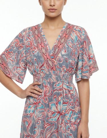 Modern V Neck Jalabiya with Short Sleeves