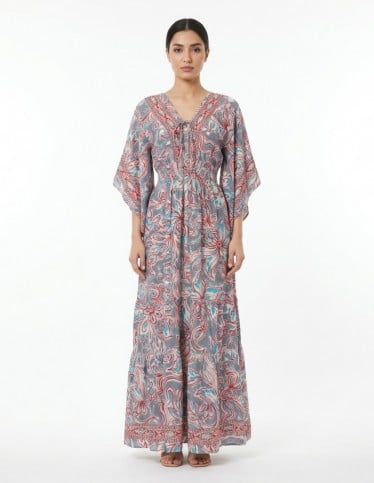 Elegant V Neck Jalabiya with Wide Sleeves