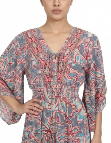 Elegant V Neck Jalabiya with Wide Sleeves