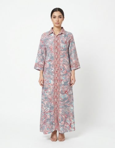 Elegant Button Down Floral Print Jalabiya